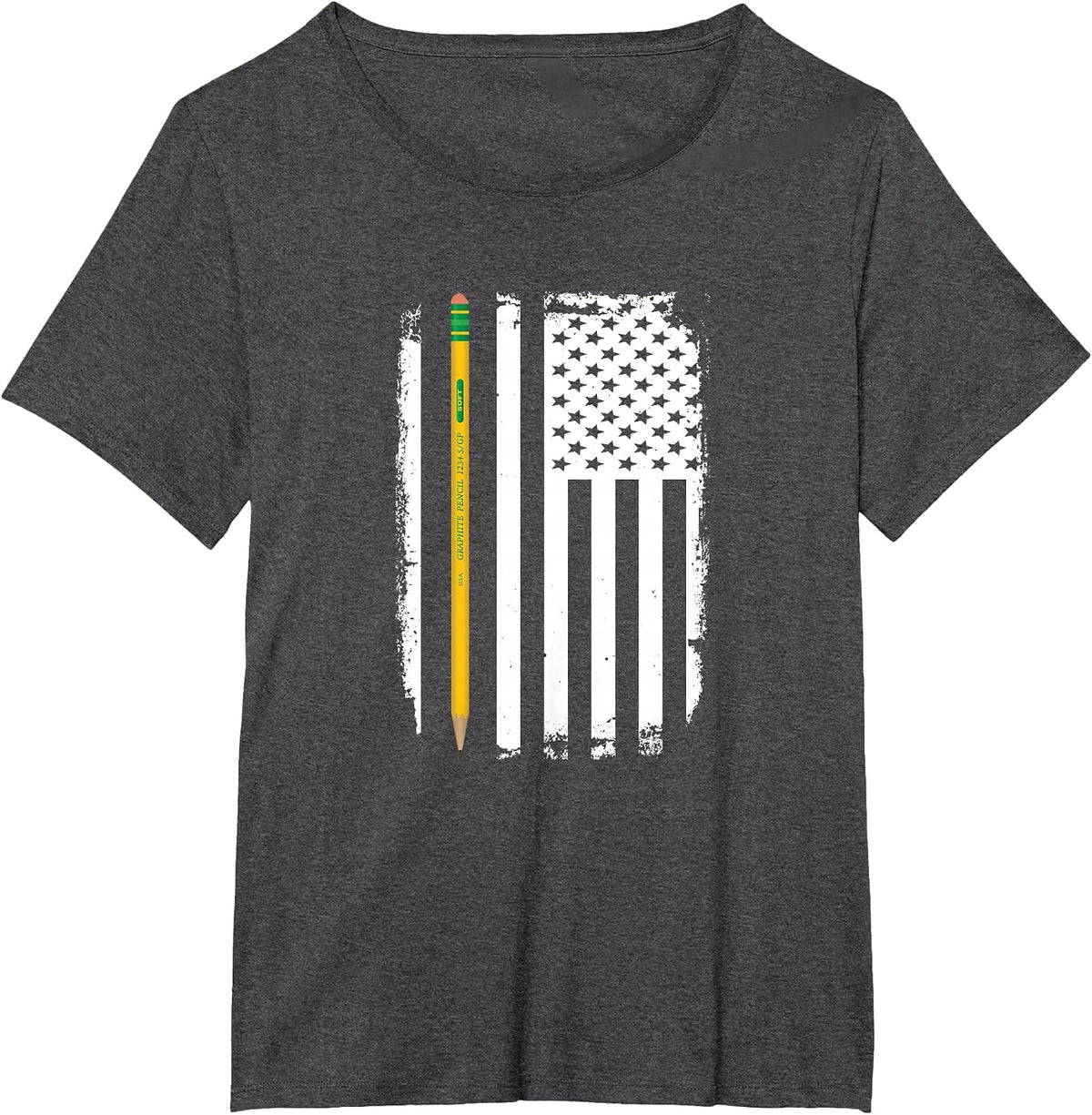 Thin Pencil Line American Flag Teacher T-Shirt - Dark Heather Grey