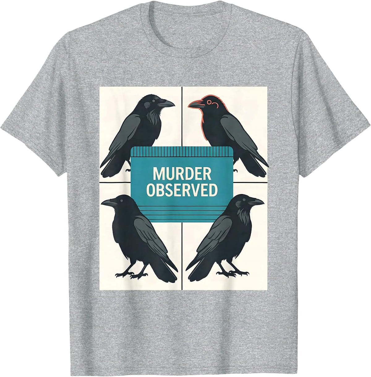 Men's Murder Observed Dark Humor Crow Raven Bird Lover Gothic T-Shirt - Heather Grey