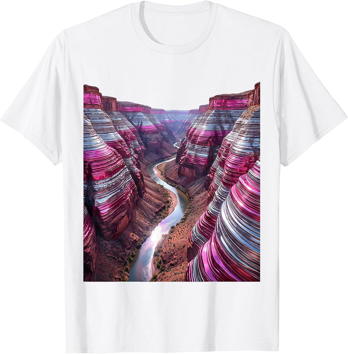 Men's Desert Canyon Dry River Winding Gorge Illustration T-Shirt - White