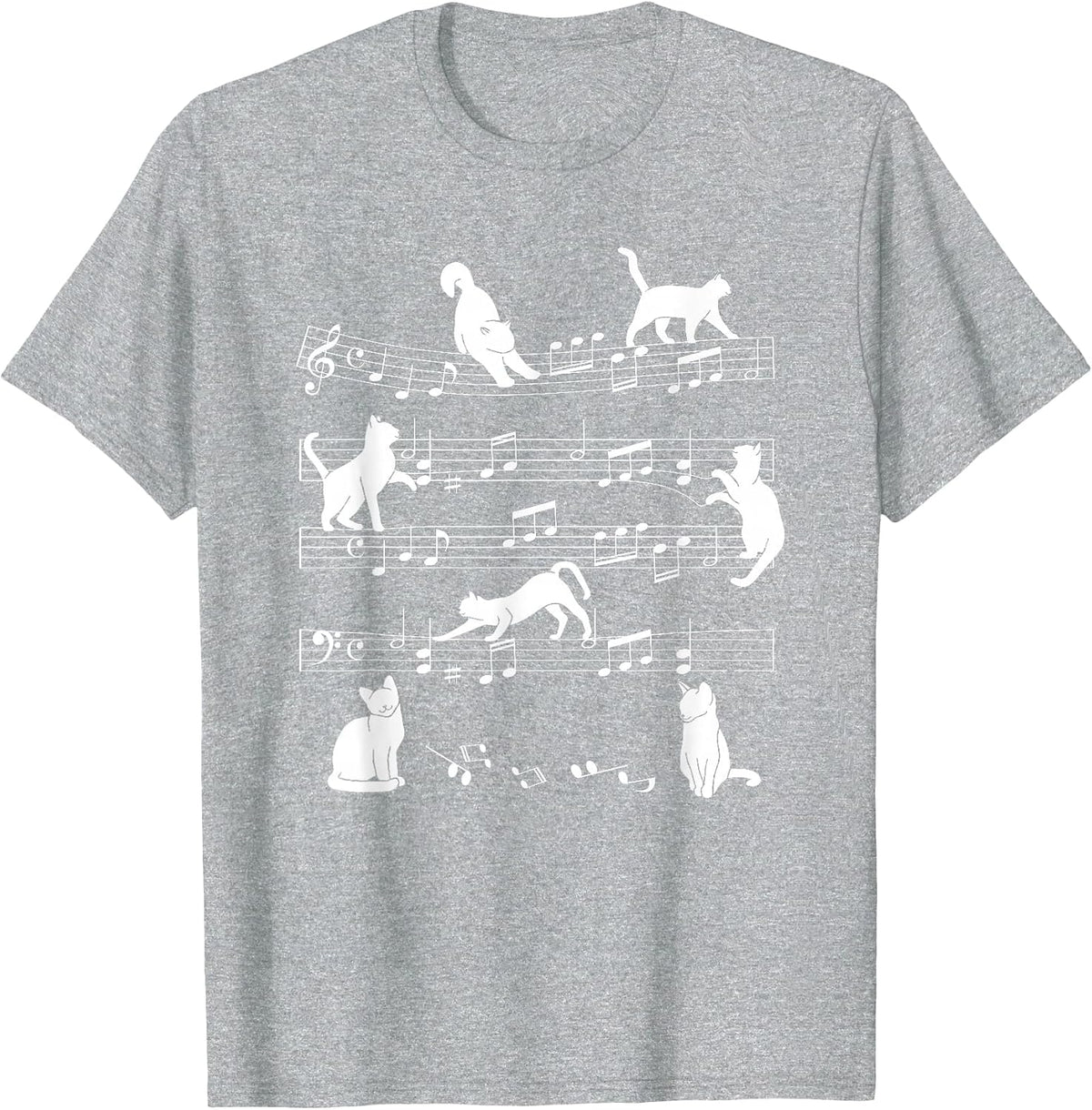 Cute Cat Kitty Playing Music Note Clef Musician Art T-Shirt - Heather Grey