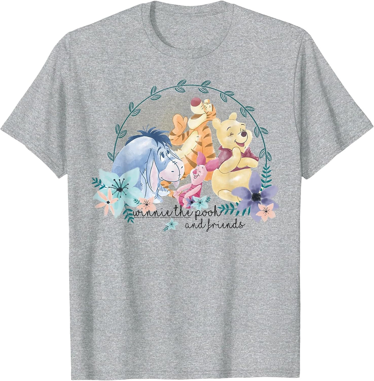 Disney Winnie the Pooh Spring Floral Group T-Shirt - Heather Grey