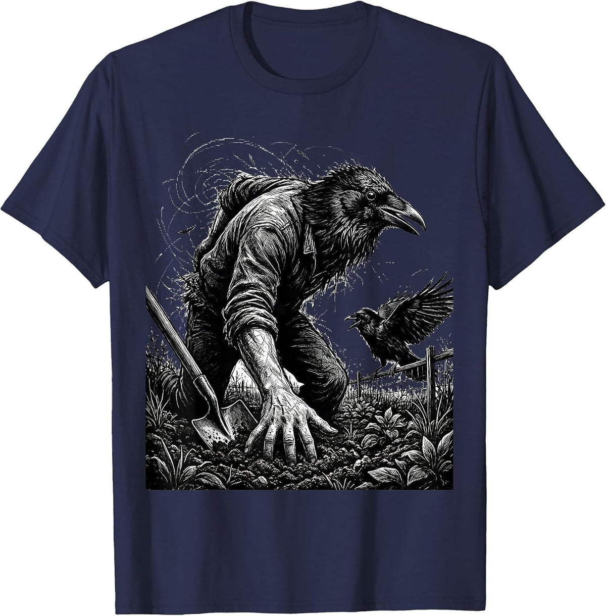 Men's Abandoned Trowel Crow Gothic Bird Lover Dark Humor T-Shirt - Navy Blue
