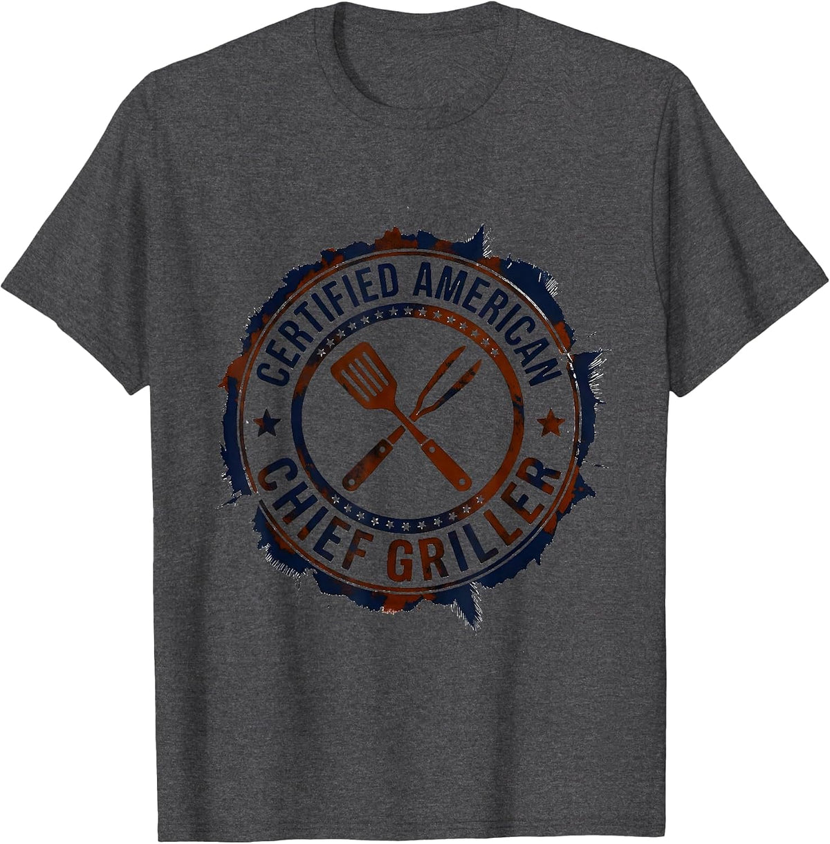 Men's Certified American Chief Griller Vintage Patriotic Grilling T-Shirt - Dark Heather Grey
