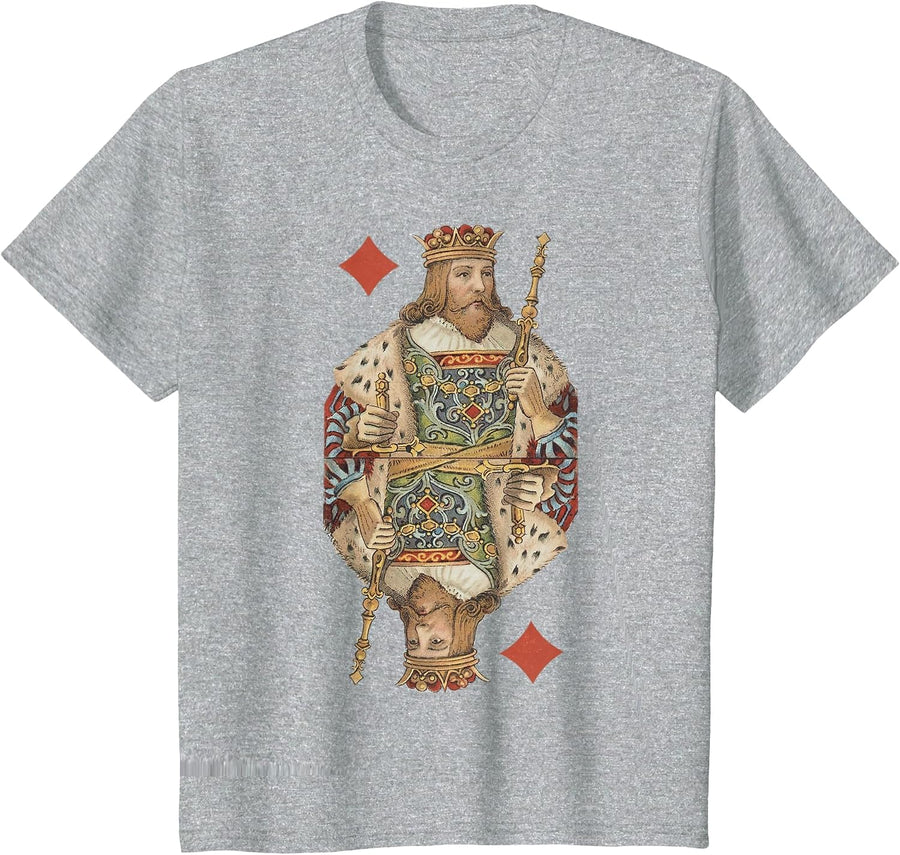 King of Diamonds Antique Art Nouveau Playing Card Art T-Shirt, Youth, Heather Grey, 4T - As Pictured