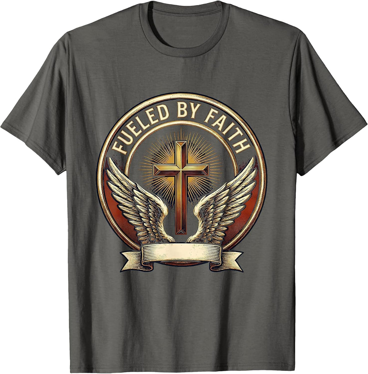 Men's Fueled By Faith Faith Over Fear Design T-Shirt - Asphalt Grey