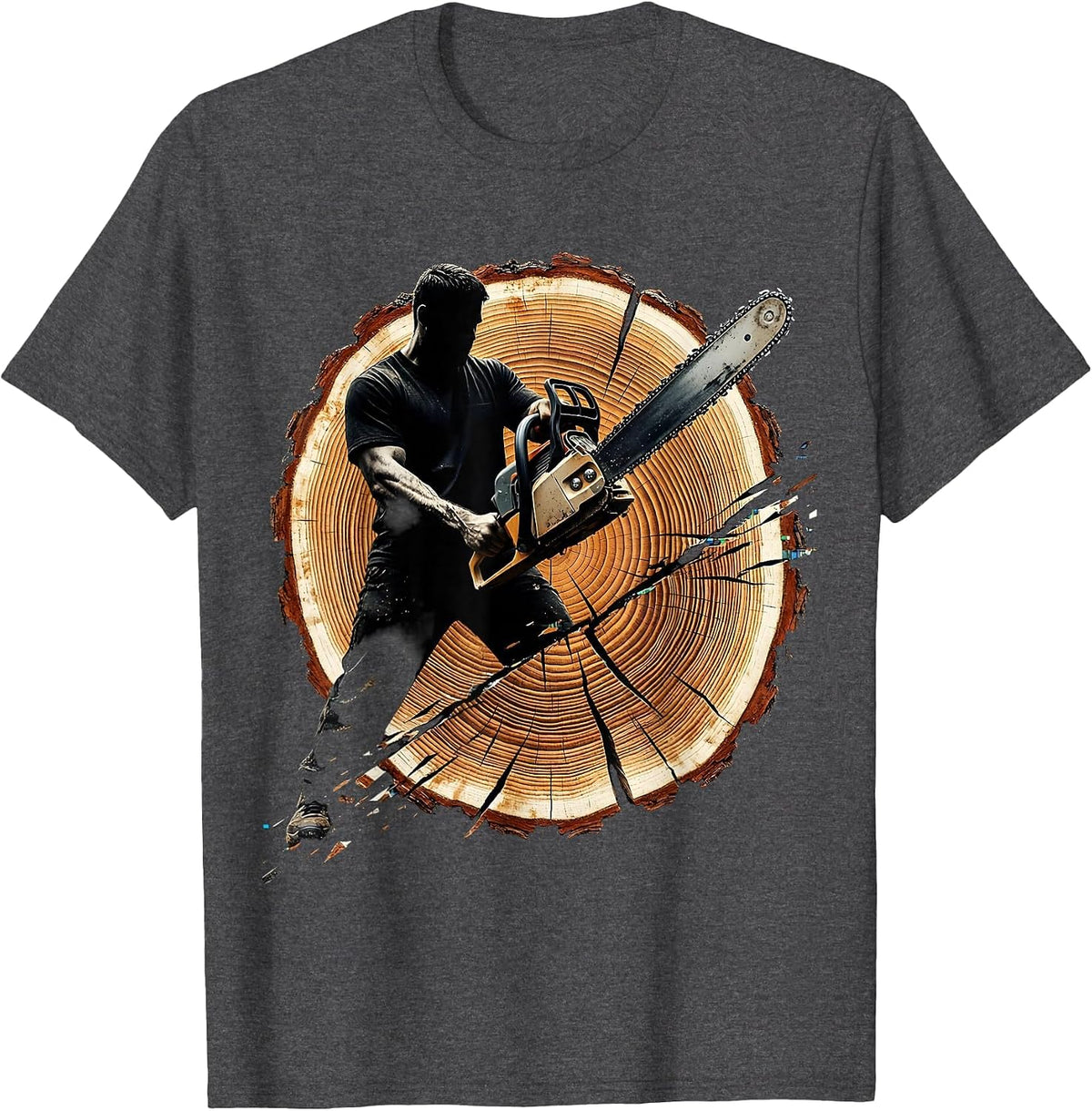 Labor Day Logger Chainsaw Redwood Illustration T-Shirt - Dark Heather Grey