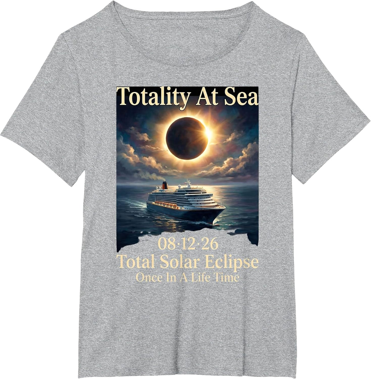Totality At Sea 08 12 26 Total Solar Eclipse Astronomy T-Shirt - Heather Grey