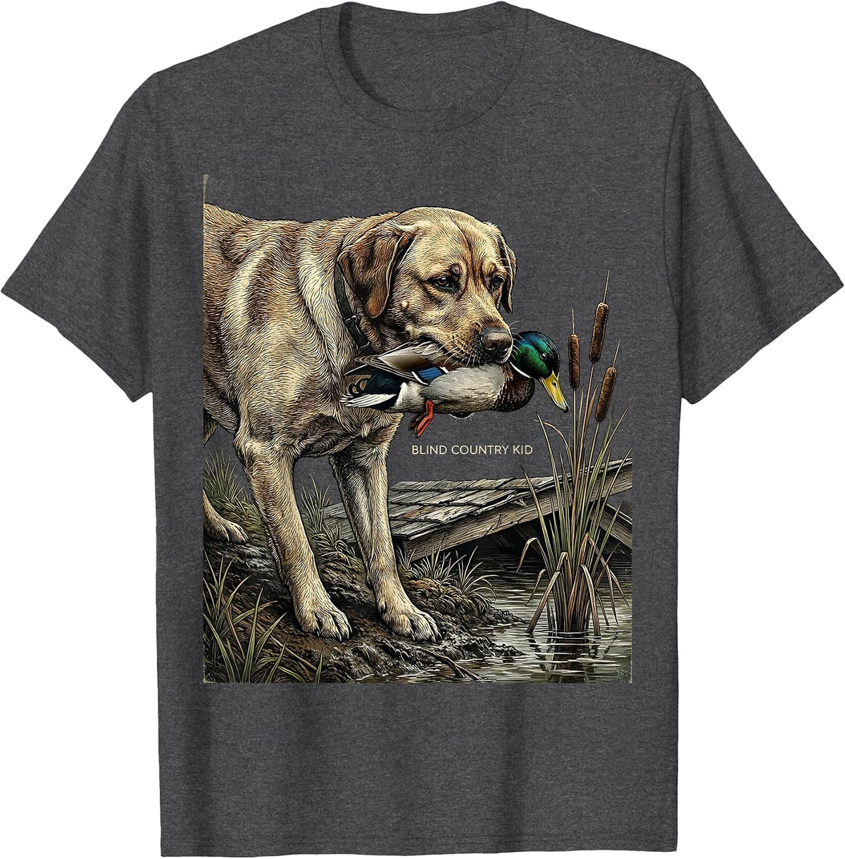 Blind Country Kid Vintage Labrador Hunting Dog Waterfowl T-Shirt - Dark Heather Grey