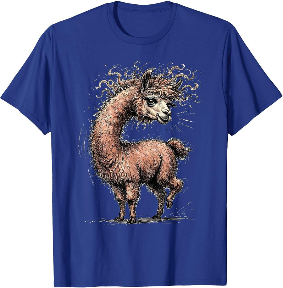 Dramatic Diva Llama Flipping Hair Funny Graphic T-Shirt - Royal Blue