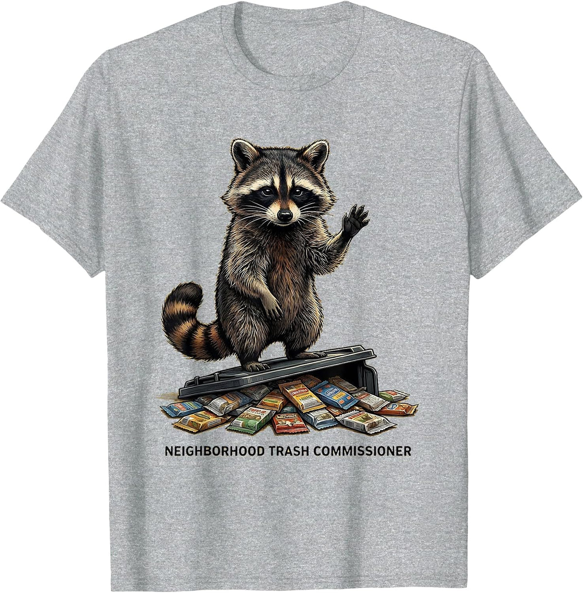 Men's Neighborhood Trash Commissioner Funny Raccoon Animal Humor T-Shirt - Heather Grey
