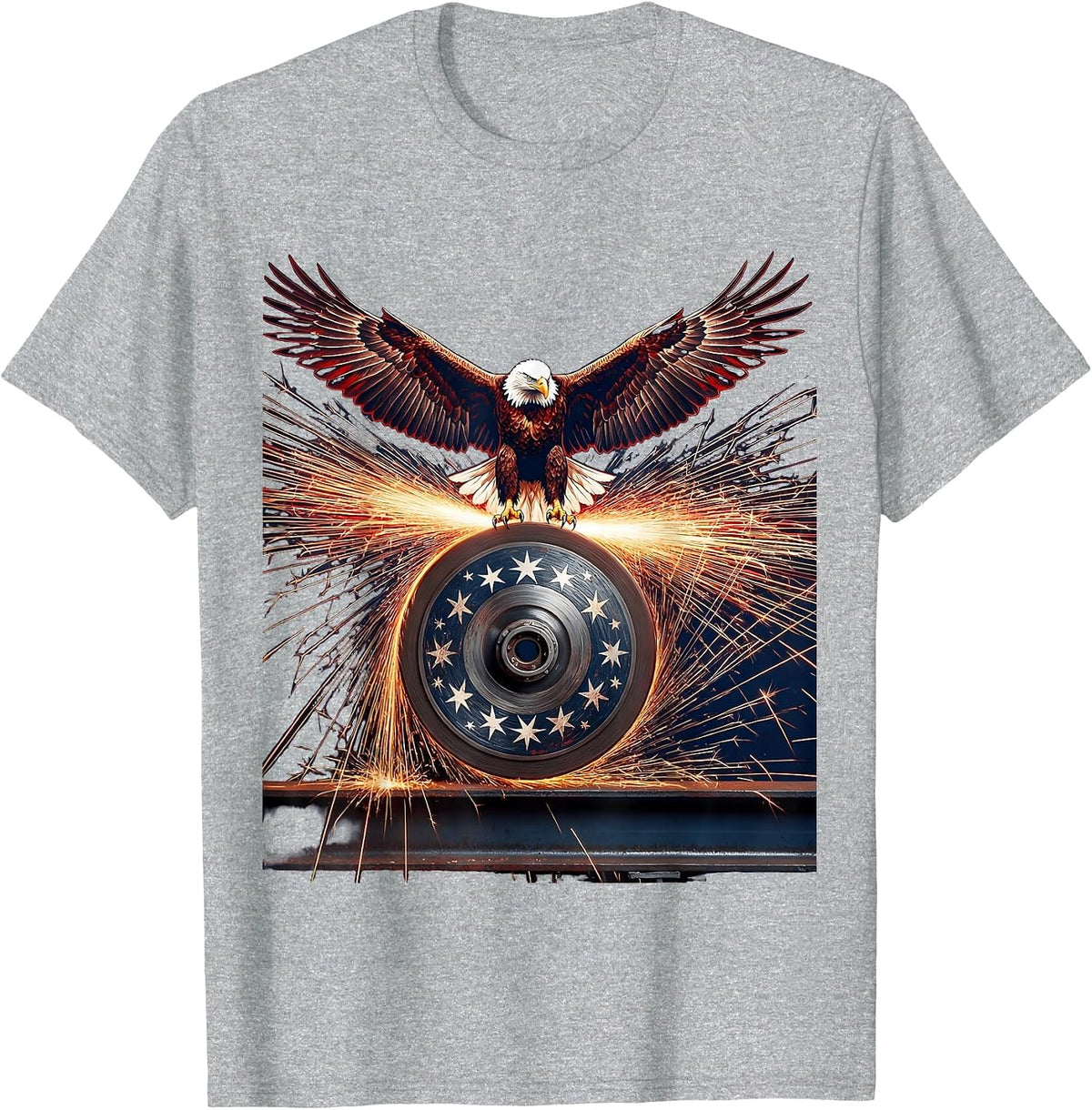 Men's Labor Day Grinding Steel Sparks Illustration T-Shirt - Heather Grey
