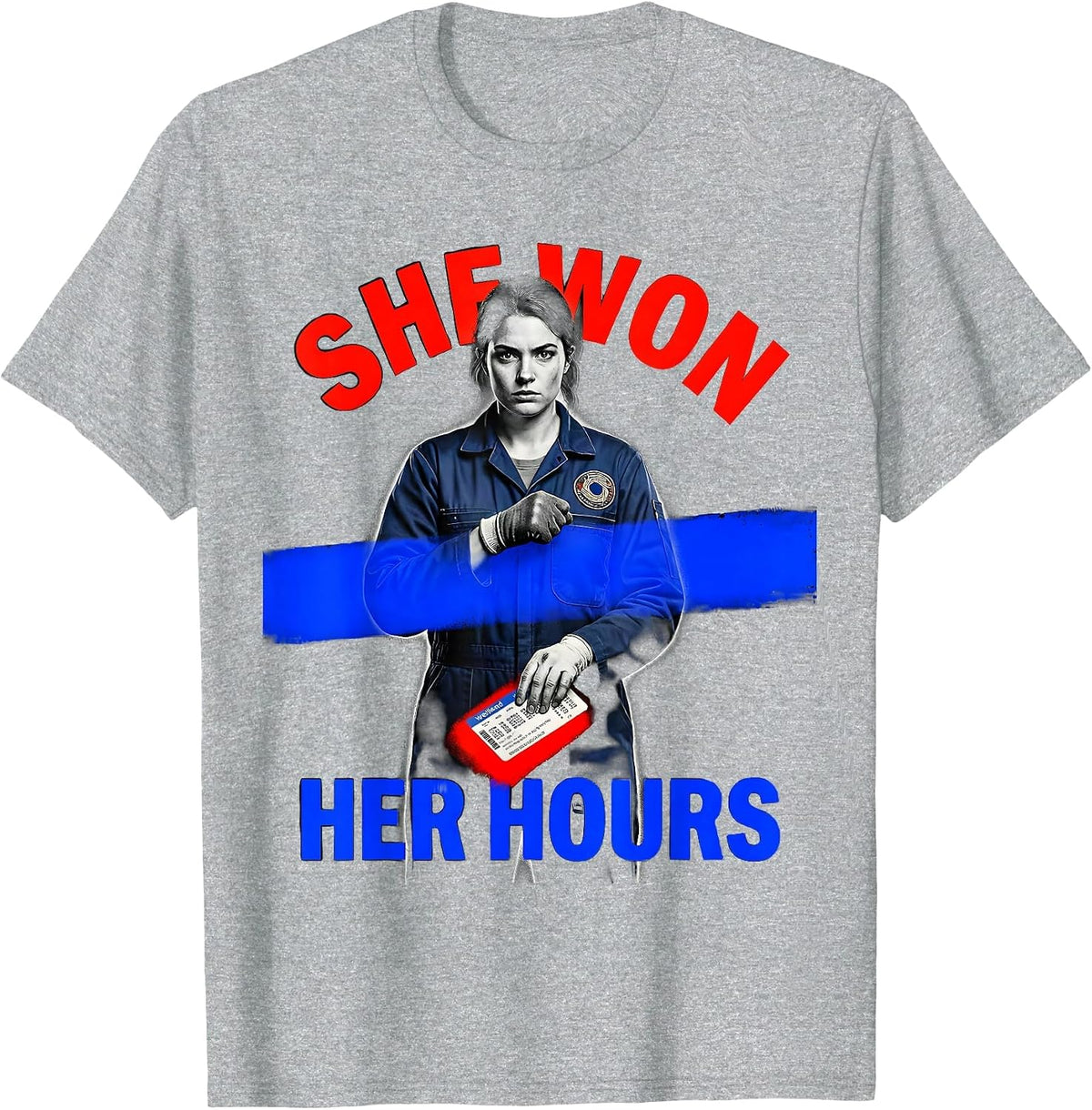 Men's She Won Her Hours Union Strong Labor Day Worker Pride T-Shirt - Heather Grey