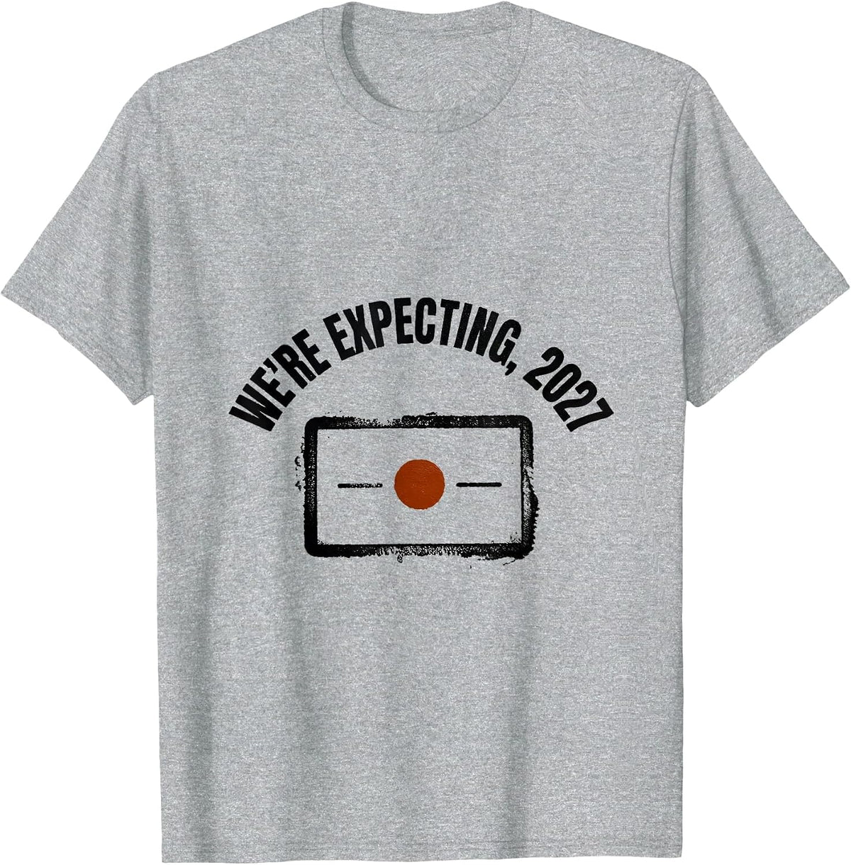 Men's We're Expecting, 2027 Rubber Stamp Pregnancy Announcement T-Shirt - Heather Grey