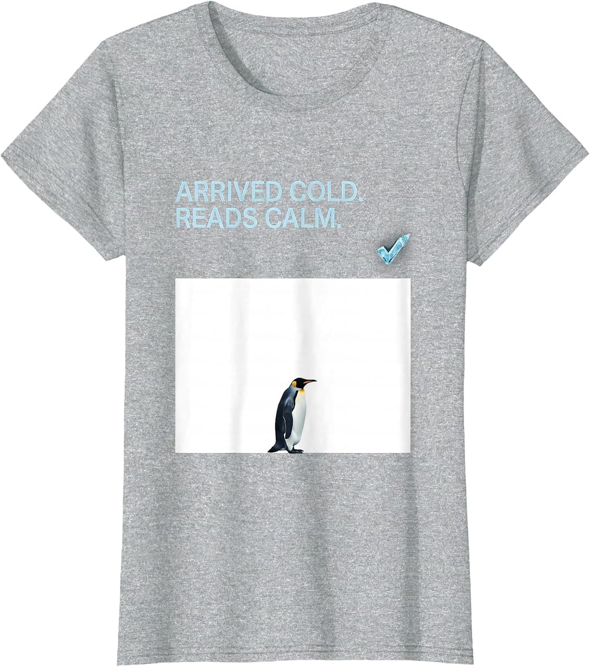 Women's Arrived Cold Reads Calm Funny Penguin Lover Animal Humor T-Shirt - Heather Grey