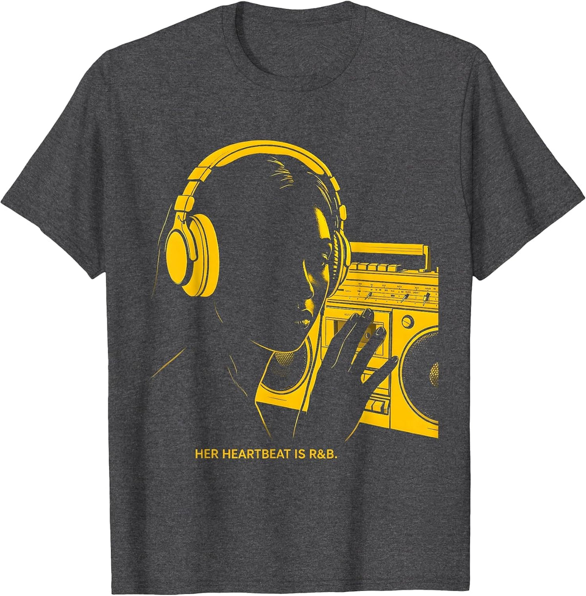 Her Heartbeat Is R&B Retro R&B Soul Music Fan T-Shirt - Dark Heather Grey