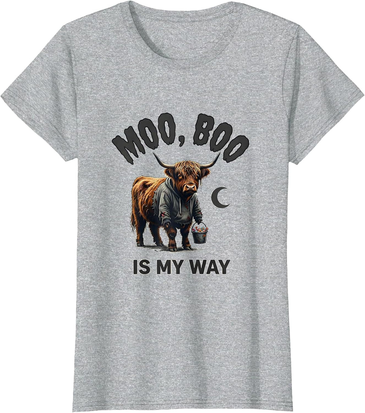 Women's Moo Boo Is My Way Funny Highland Cow Halloween Costume Humor T-Shirt - Heather Grey