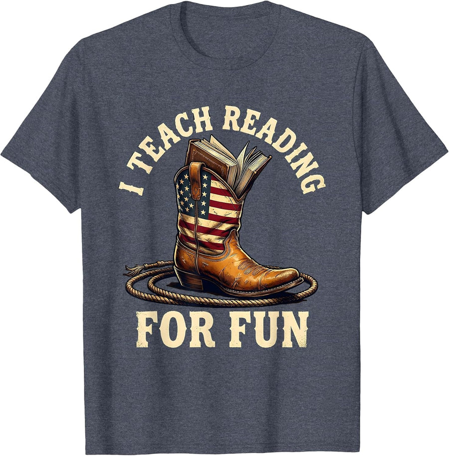 I Teach Reading For Fun Educator Design T-Shirt - Heather Blue