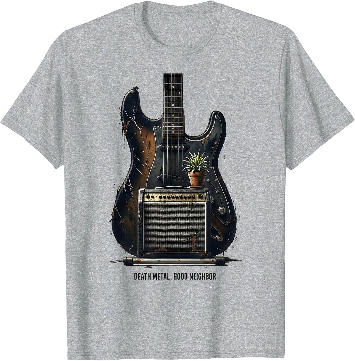 Men's Death Metal Good Neighbor Funny Heavy Metal Fan Metalhead T-Shirt - Heather Grey