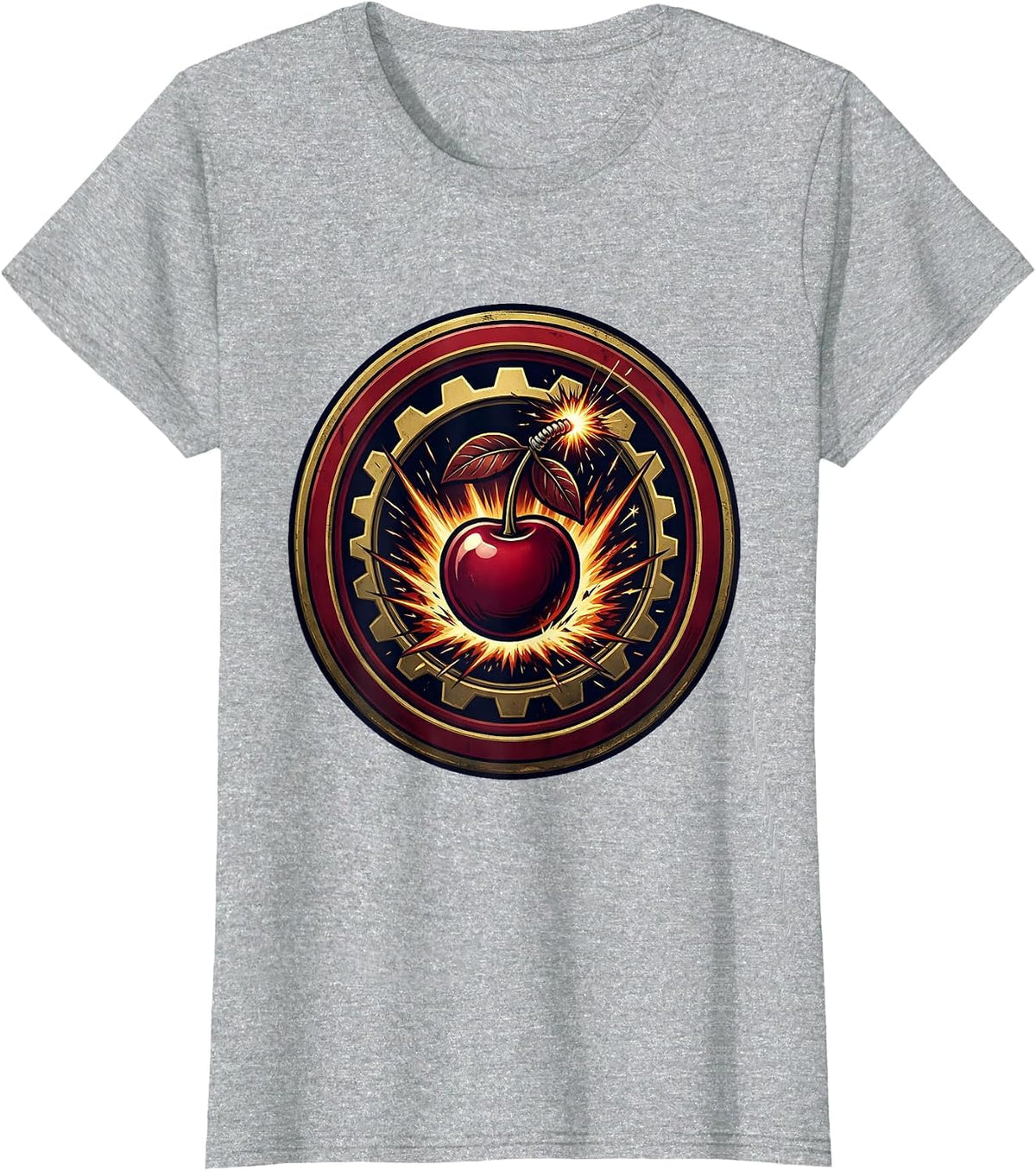 Cherry Bomb Explosion Graphic Design T-Shirt - Heather Grey