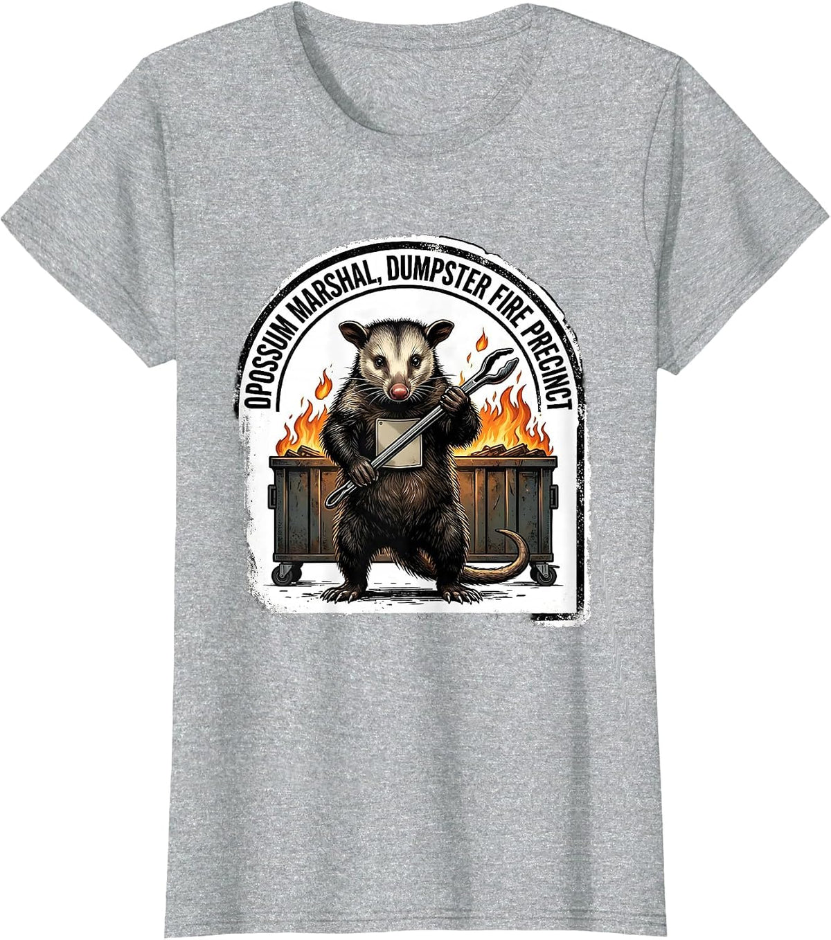 Women's Opossum Marshal Dumpster Fire Precinct Funny Office Humor T-Shirt - Heather Grey