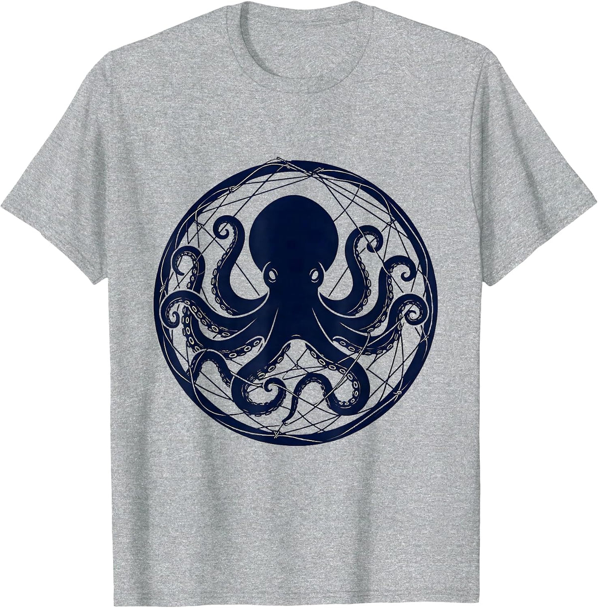 Men's Octopus Deep Sea Fishing Line Graphic Tee T-Shirt - Heather Grey