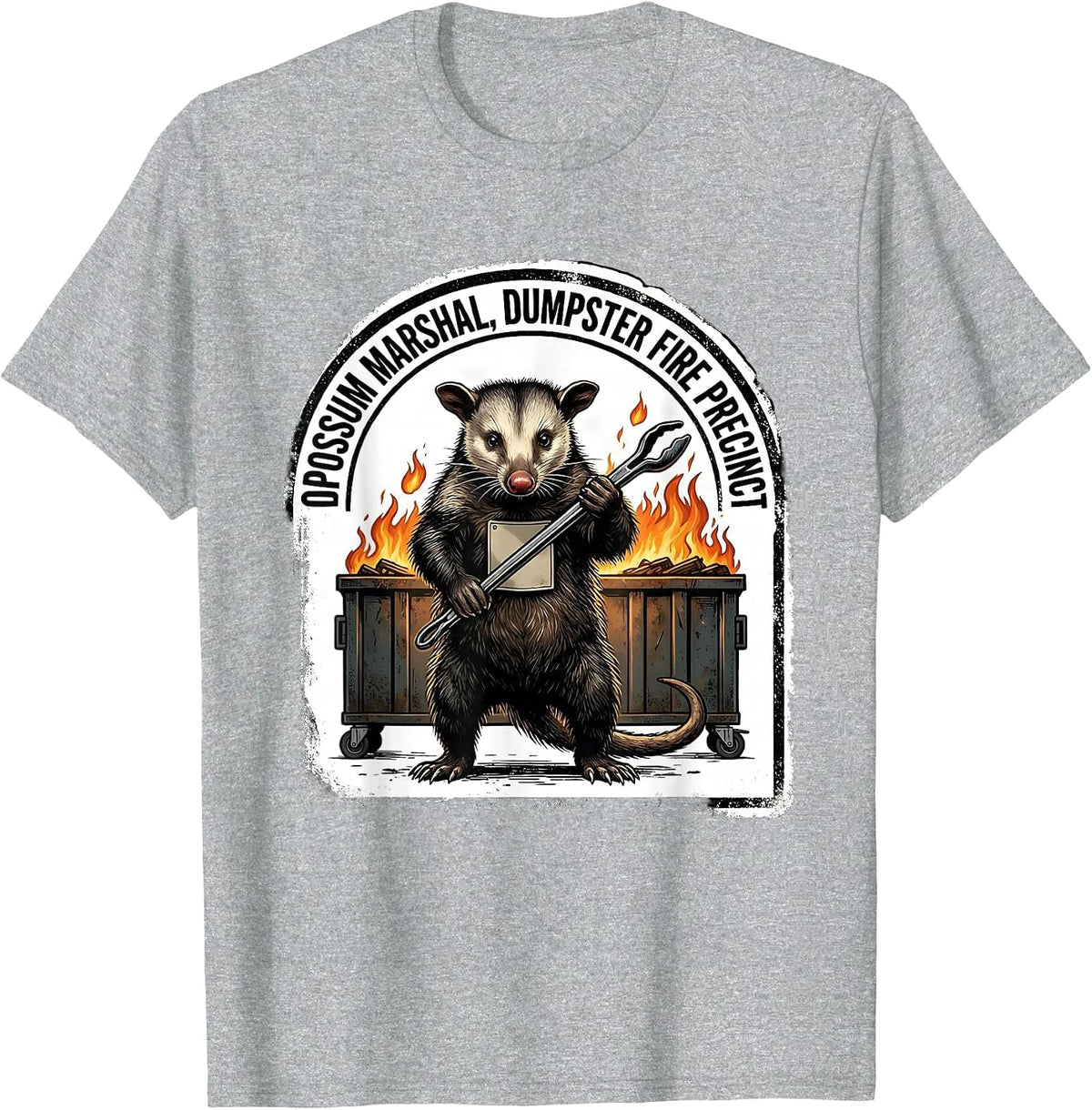 Men's Opossum Marshal Dumpster Fire Precinct Funny Office Humor T-Shirt - Heather Grey