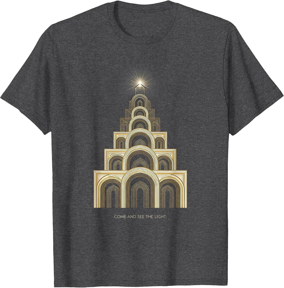 Men's Come And See The Light Art Deco Christian Faith Christmas T-Shirt - Dark Heather Grey