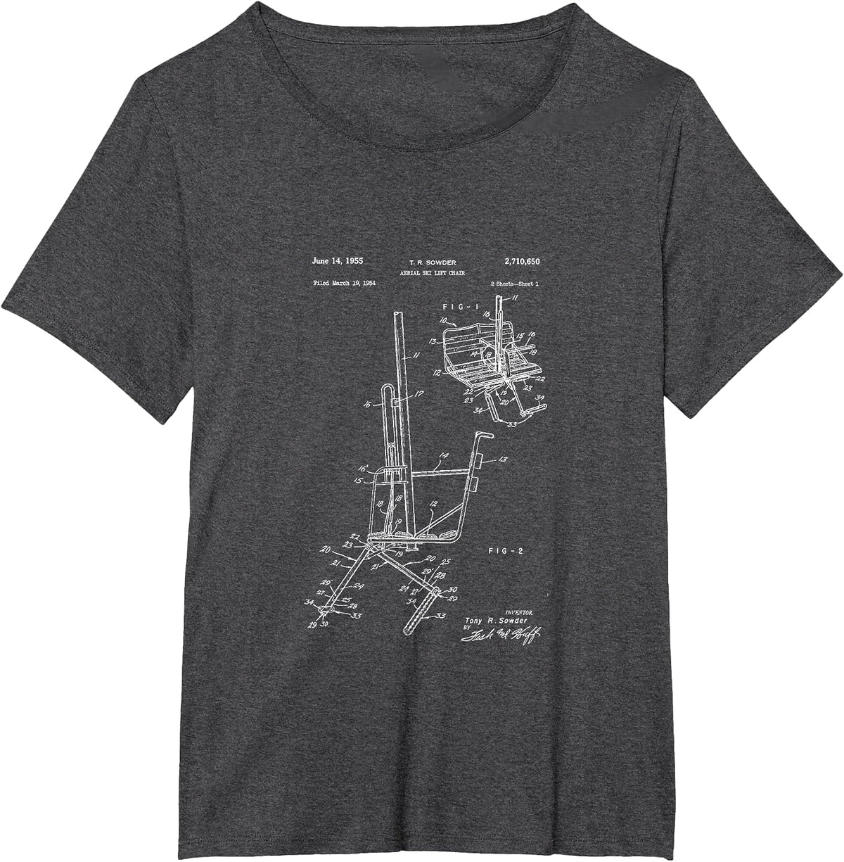 Schematic of Ski Lift Chair T-Shirt - Dark Heather Grey
