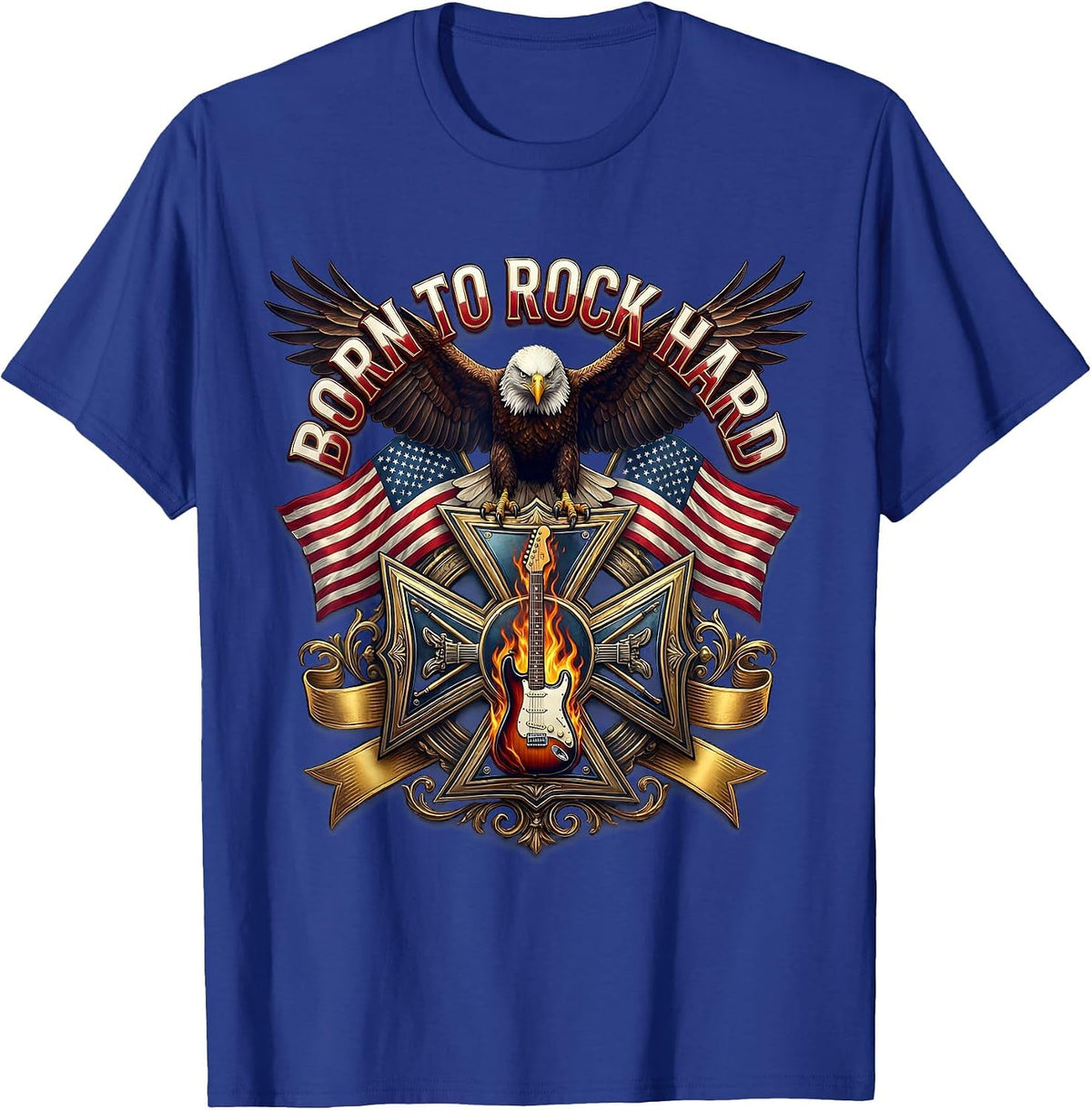 Born to Rock Hard Classic Rock and Roll Design T-Shirt - Royal Blue
