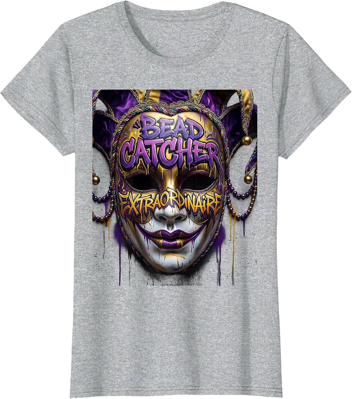 Bead Catcher Extraordinaire Mardi Gras Design T-Shirt - Heather Grey