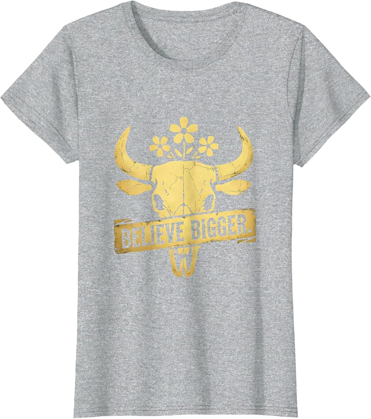 Believe Bigger Faith Over Fear Inspirational Design T-Shirt - Heather Grey