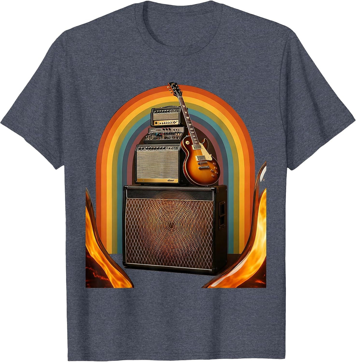 Band Gear Stack and Glowing Amp Illustration T-Shirt - Heather Blue