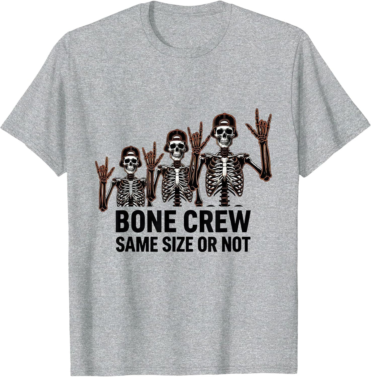 Men's Bone Crew Same Size Or Not Line Art Punk Rock Skeleton T-Shirt - Heather Grey