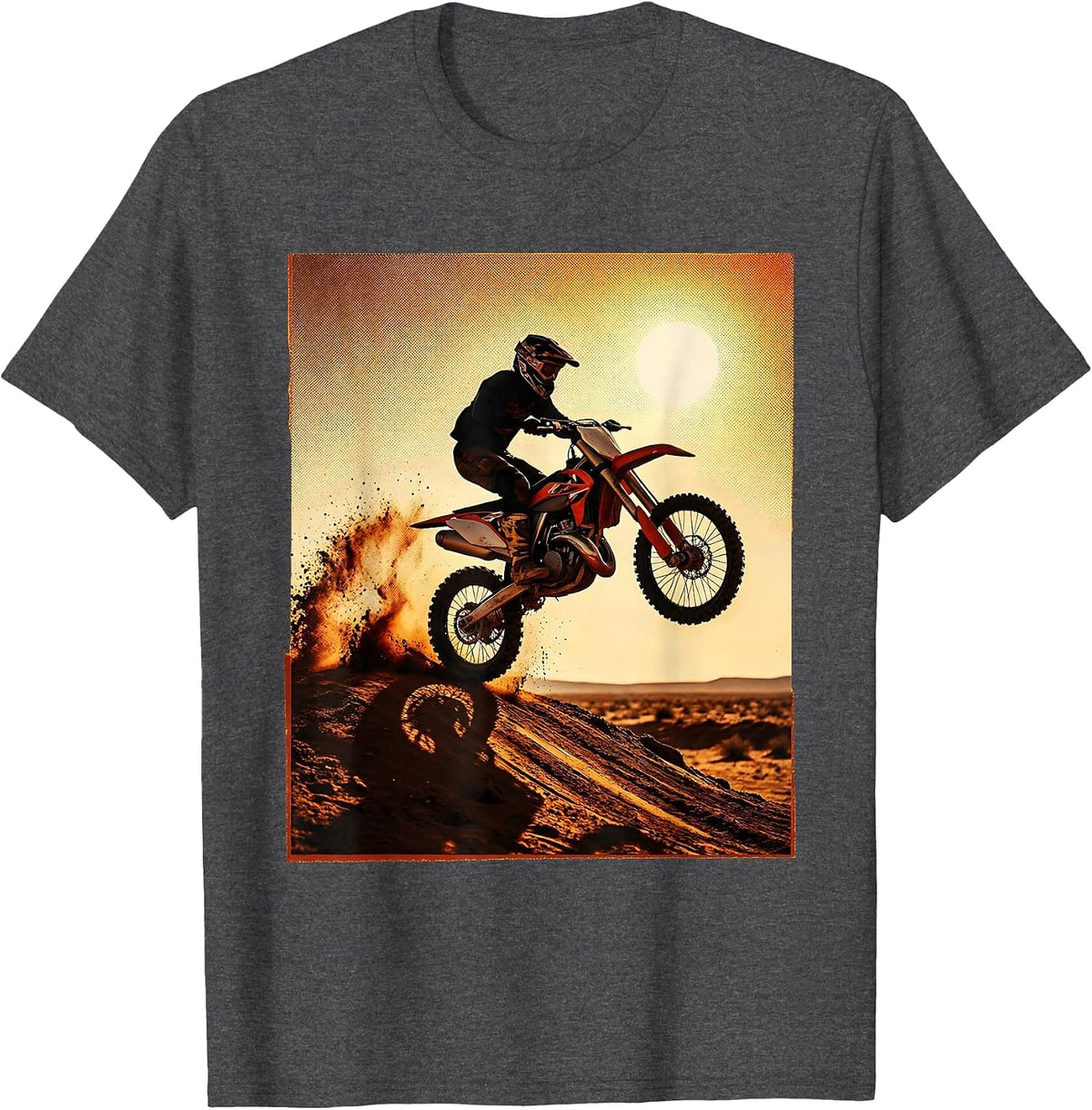 Dirt Bike Desert Ramp Launch Graphic Tee T-Shirt - Dark Heather Grey