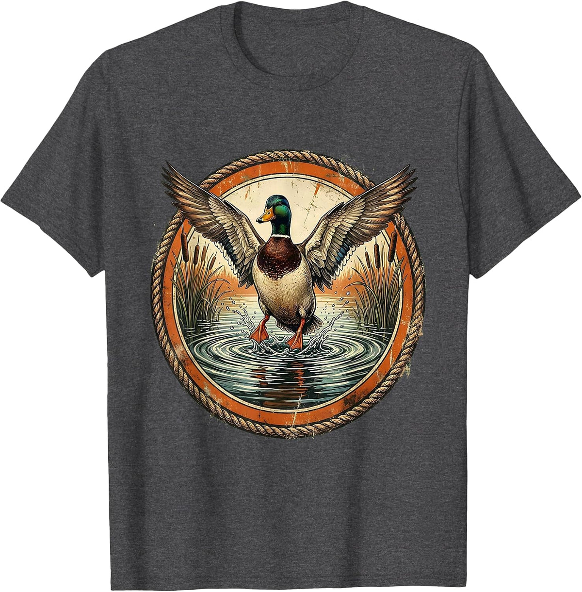 Men's Duck Splash Landing on Still Pond Illustration T-Shirt - Dark Heather Grey
