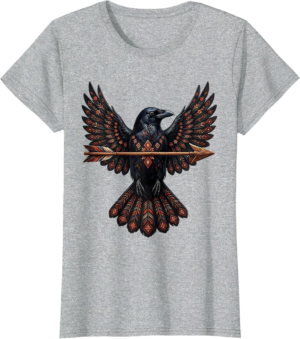 Crow Gripping Arrow Dark Gothic Bird Art T-Shirt - Heather Grey
