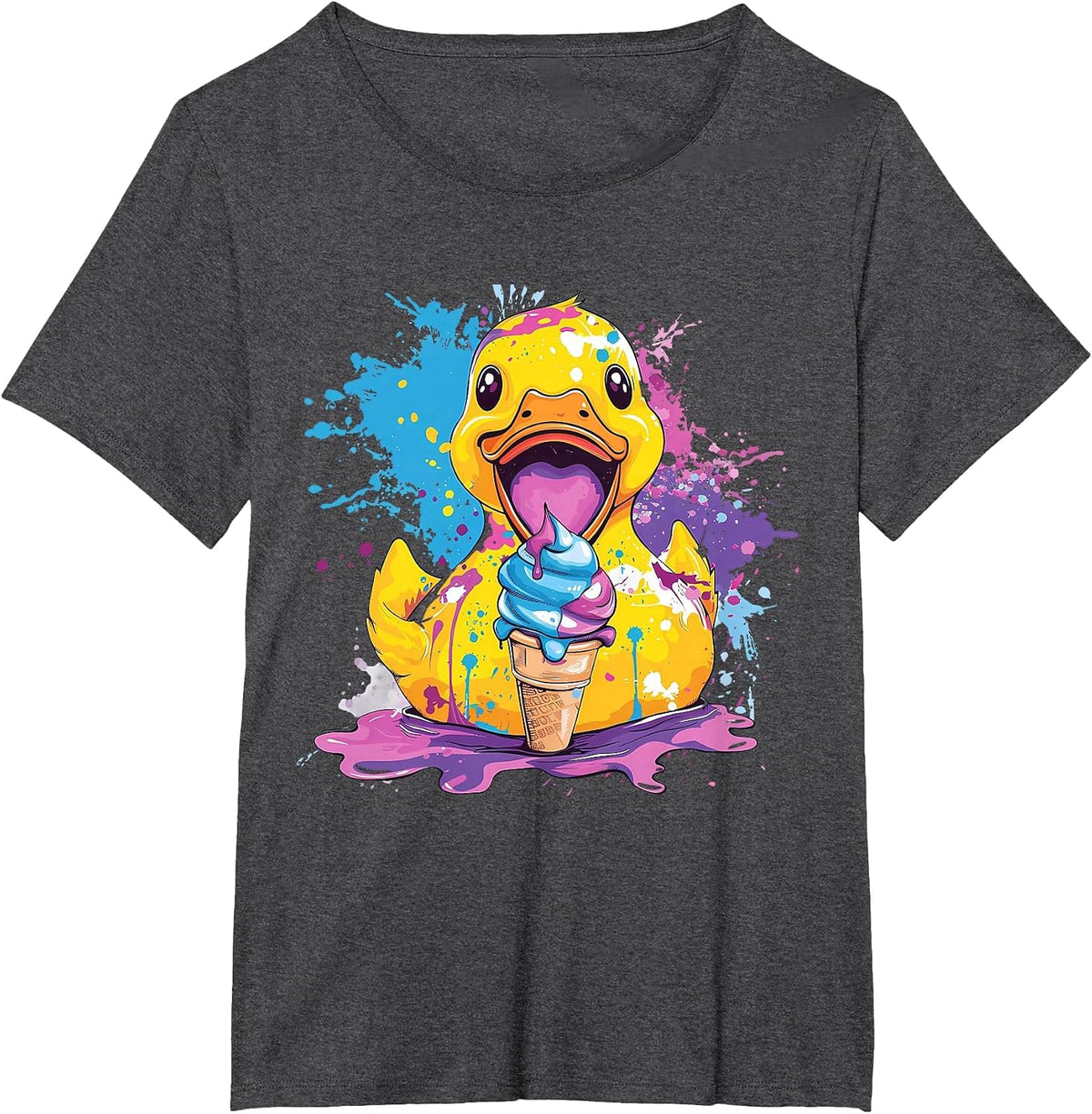 Rubber Duckie Rubber Duck Ice Cream Lover Watercolor Drawing T-Shirt - Dark Heather Grey