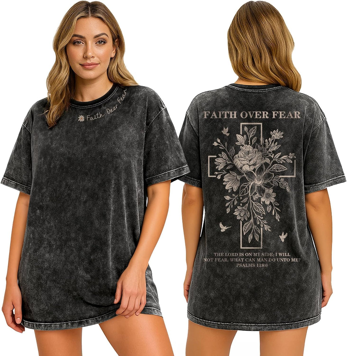 Faith Over Fear Shirt, Women Christian Tshirt, Flower Shirt - Ds05-black