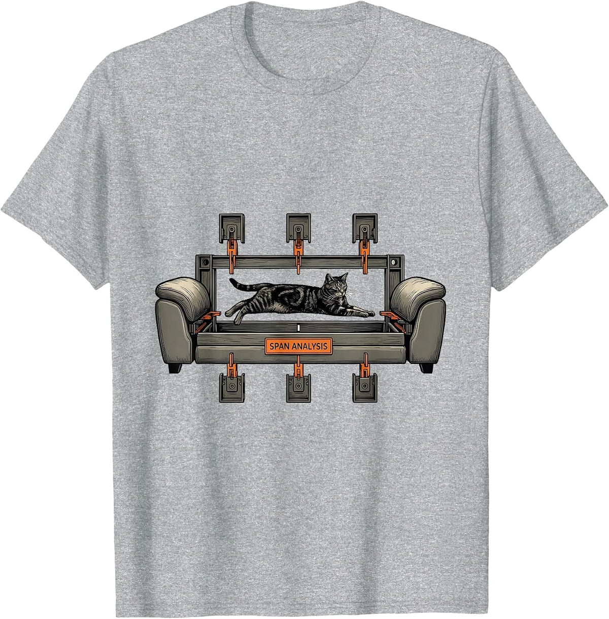 Men's Span Analysis Funny Cat Physics Humor Design Cat Science T-Shirt - Heather Grey