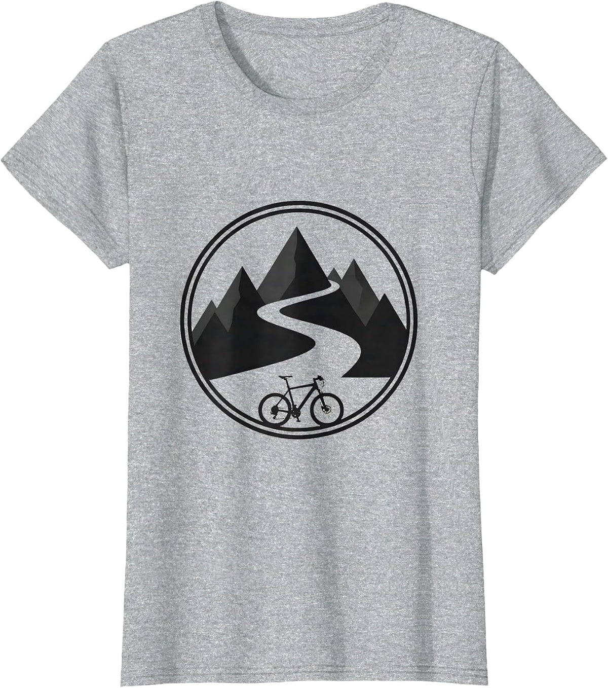 Bicycle on Winding Mountain Road Illustration T-Shirt - Heather Grey