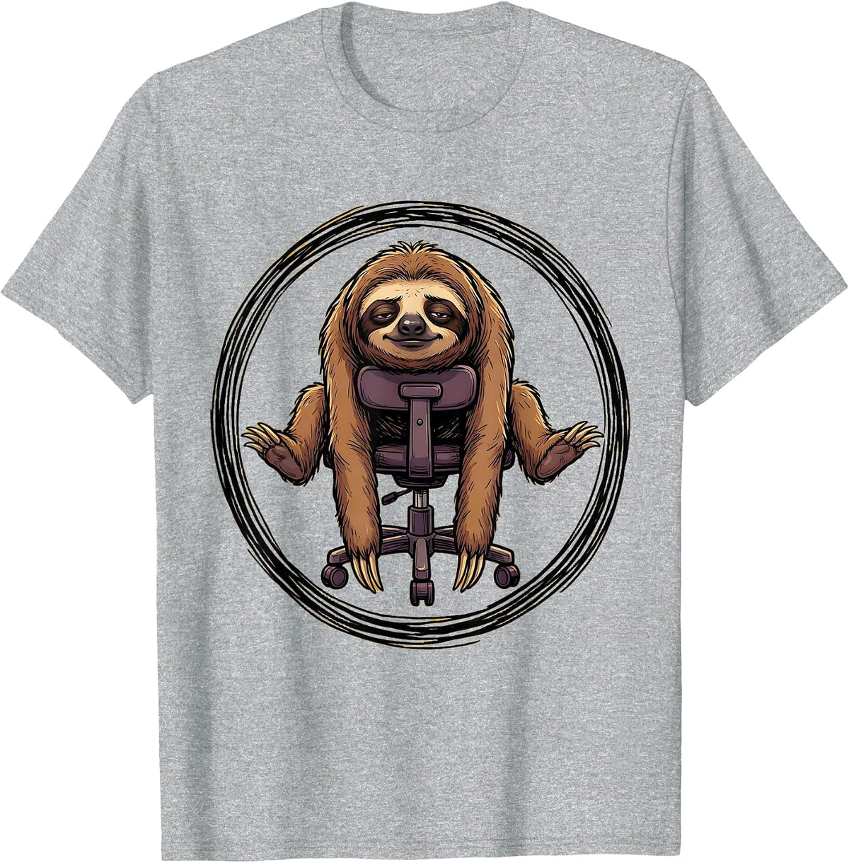 Men's Funny Tired Sloth Office Chair Graphic T-Shirt - Heather Grey