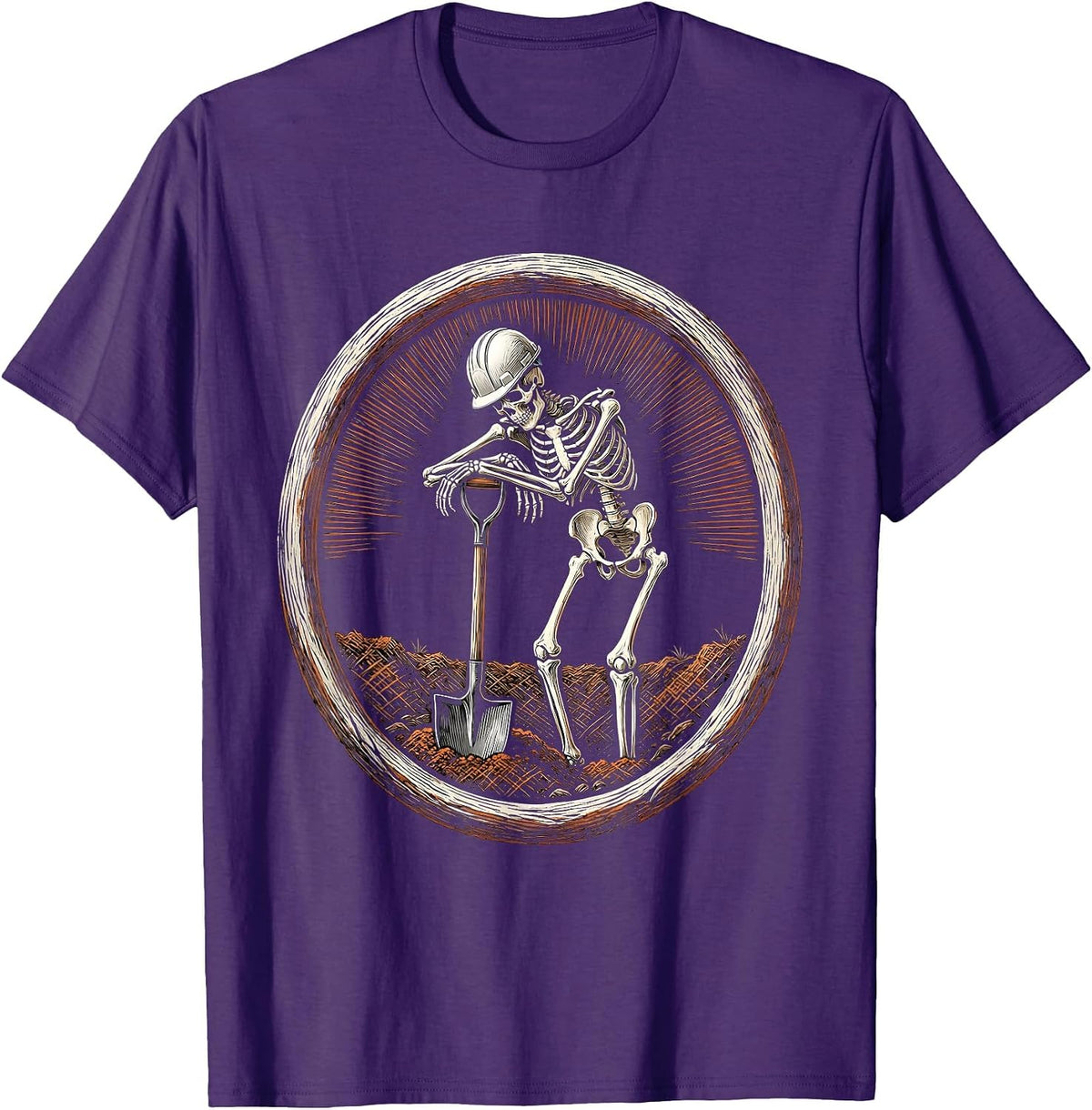 Labor Day Skeleton Hard Hat Shovel Sarcastic T-Shirt - Purple