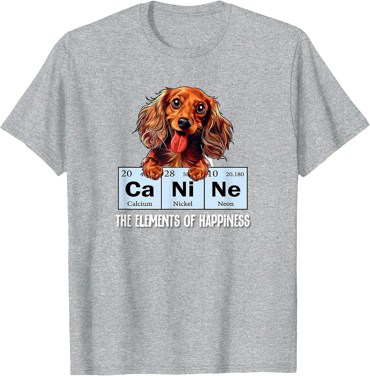 Funny Elements of Happiness Long Haired Dachshund Lover T-Shirt - Heather Grey