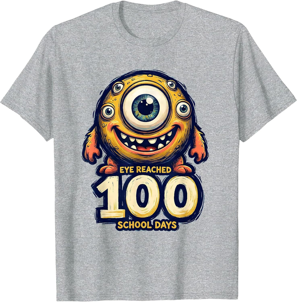 Men's Eye Reached 100 School Days Playful Pun 100th Day Kids T-Shirt - Heather Grey