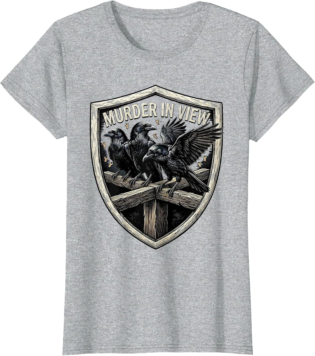 Women's Murder In View Dark Humor Crow Raven Bird Lover Gothic T-Shirt - Heather Grey