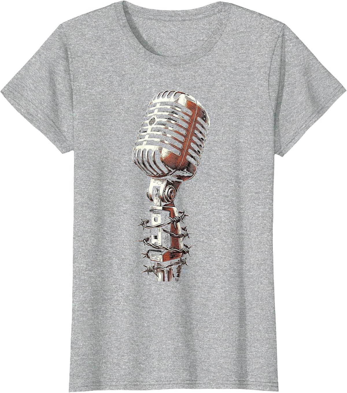 90s Band Barbed Wire Microphone Stand Graphic T-Shirt - Heather Grey