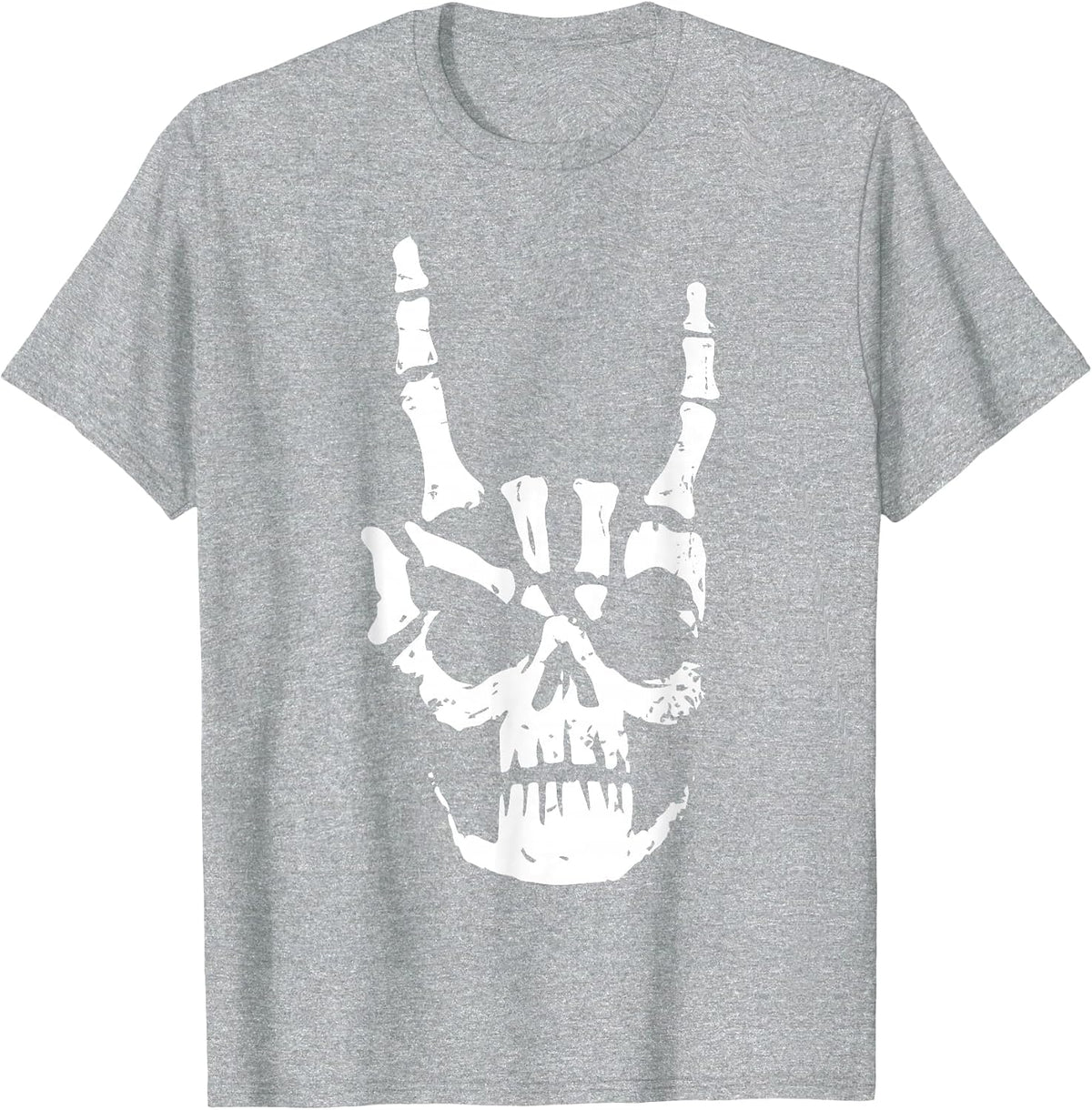 Hard Rock Skull Horn Hands Heavy Metal Gothic T-Shirt - Heather Grey