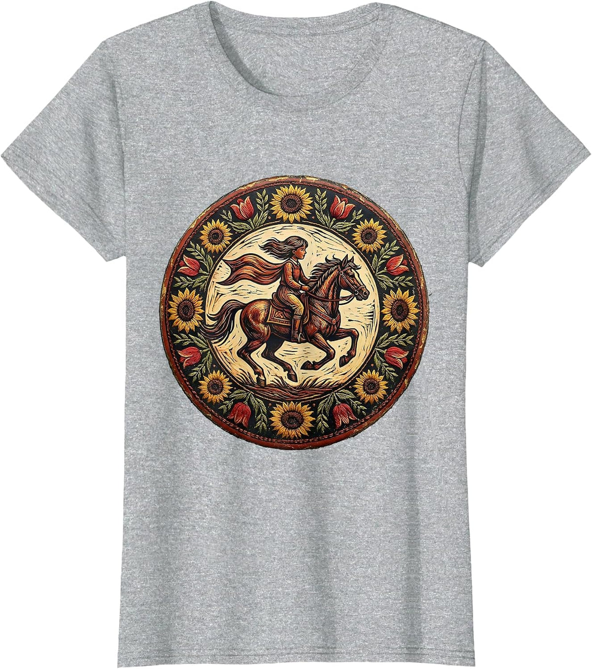 Patriotic Horse Rider with Streaming Flag T-Shirt - Heather Grey