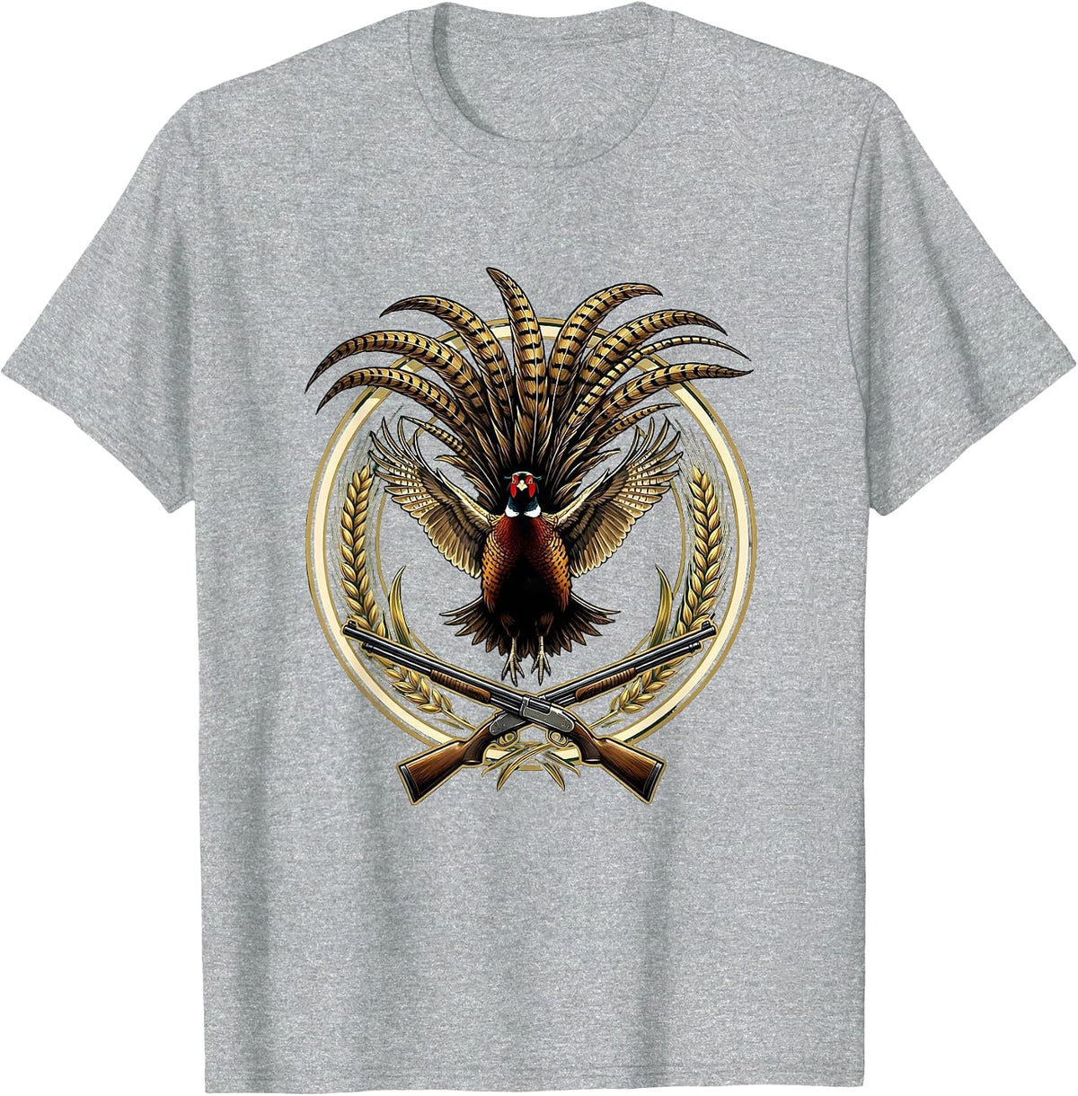 Men's Pheasant Burst Upward Mid-Flight Hunting Illustration T-Shirt - Heather Grey
