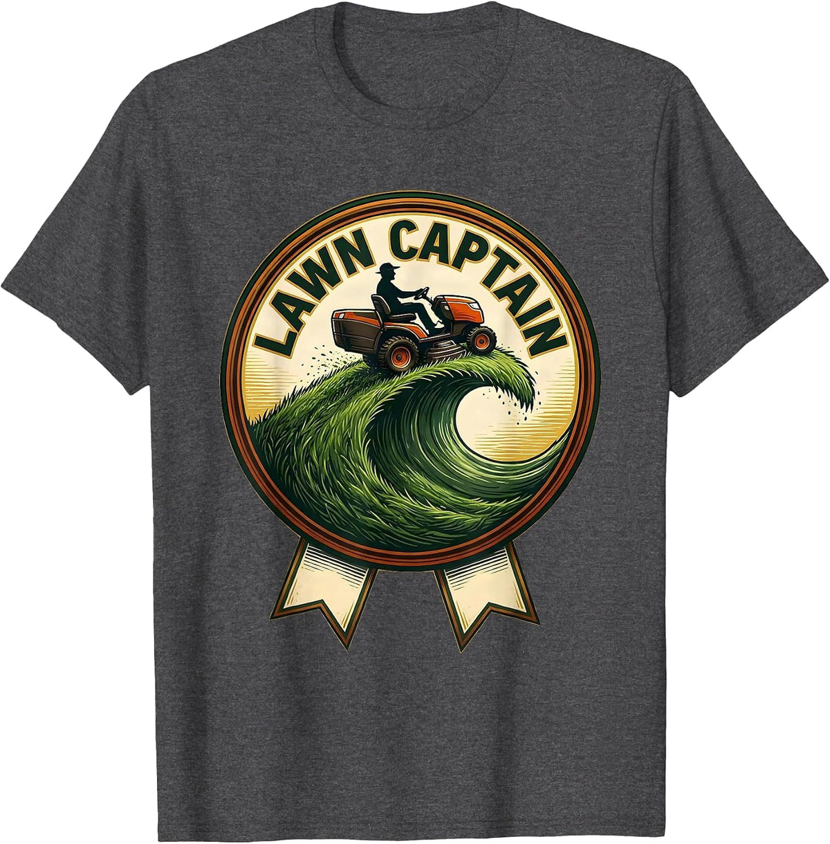 Men's Lawn Captain Funny Riding Mower Dad Gardener Gift T-Shirt - Dark Heather Grey